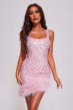 kamames Lousia Sequin Feather Mini Dress