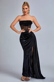 kamames Lamva Corset Velvet Slit Maxi Dress - Black