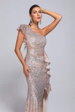 kamames Beach One Shoulder Sequin Maxi Dress