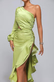 kamames Beren One Shoulder Satin Maxi Dress