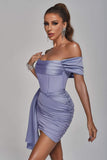 kamames Anita Off Shoulder Satin Corset Mini Dress - Purple