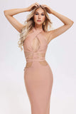 kamames Gabrielle Halterneck Bandage Dress-Pink