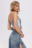 kamames Quintina Lace Up Denim Tube Top