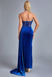 kamames Lamva Corset Velvet Slit Maxi Dress - Blue