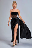 kamames Lamva Corset Velvet Slit Maxi Dress - Black