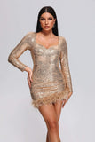 kamames Farrah Feather Sequin Mini Dress - Gold