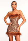 kamames Jucana  Strapless Sequin Feather Mini Dress