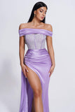 kamames Colia Diamomate Mesh Corset Satin Maxi Dress - Purple