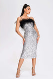 Kamames Kayley Feather Sequin Midi Dress