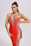 kamames Porsha Diamonate Strapless Maxi Bandage Dress - Red