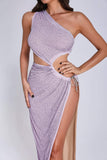 kamames Zaroe One Shoulder Cutout Midi Dress - Purple