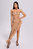 kamames Renee Feather Slit Sequin Dress