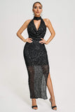 kamames Tini Sequin Halter Midi Dress