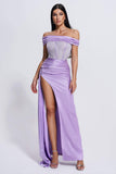 kamames Colia Diamante Mesh Corset Satin Maxi Dress - Purple