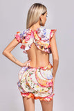 kamames Unyque Cutout Flounced Printed Mini Dress