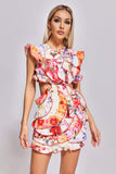 kamames Unyque Cutout Flounced Printed Mini Dress