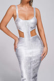 kamames Kit Metallic Midi Bandage Dress - Silver