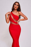 kamames Kylli One Shoulder Diamante Mesh Maxi Bandage Dress