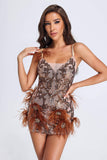 kamames Chloie Feather Mini Dress - Brown