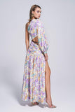 kamames Camila One Shoulder Floral Slit Maxi Dress - Purple