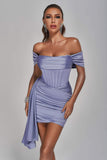 kamames Anita Off Shoulder Satin Corset Mini Dress - Purple