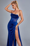 kamames Lamva Corset Velvet Slit Maxi Dress - Blue