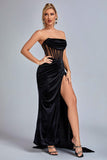 kamames Lamva Corset Velvet Slit Maxi Dress - Black