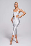 kamames Kit Metallic Midi Bandage Dress - Silver