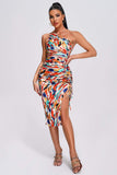 kamames Split One Shoulder Printed Midi Dress