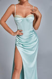 kamames Vacab Diamante Satin Slit Maxi Dress - Mint