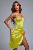 kamames Rulia Lemon Satin Corset Dress with Crystals