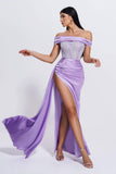 kamames Colia Diamomate Mesh Corset Satin Maxi Dress - Purple