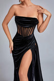 kamames Lamva Corset Velvet Slit Maxi Dress - Black