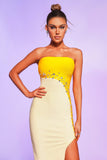 kamames Vleah Strapless Diamonate Midi Bandage Dress