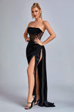 kamames Lamva Corset Velvet Slit Maxi Dress - Black