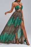 kamames Vix Halter Leopard Maxi Dress