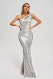 kamames Strobe Sequin One Shoulder Maxi Dress