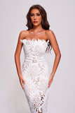 kamames Stripe Strapless Lace Midi Bandage Dress