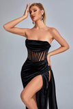 kamames Lamva Corset Velvet Slit Maxi Dress - Black