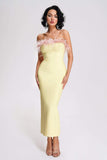 Kamames Melissa Strapless Feather Midi Bandage Dress