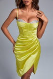 kamames Rulia Lemon Satin Corset Dress with Crystals