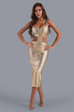 kamames Kit Metallic Midi Bandage Dress - Gold