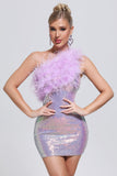 kamames Hapa Feather Sequin Mini Dress