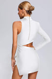 kamames Nude One Shoulder Cutout Mini Bandage Dress - White