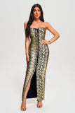 kamames Riley Strapless Metallic Maxi Bandage Dress