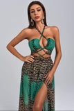 kamames Vix Halter Leopard Maxi Dress