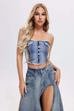 kamames Quintina Lace Up Denim Tube Top