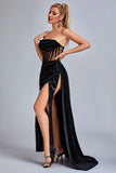 kamames Lamva Corset Velvet Slit Maxi Dress - Black