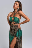 kamames Vix Halter Leopard Maxi Dress