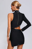 kamames Nude One Shoulder Cutout Mini Bandage Dress